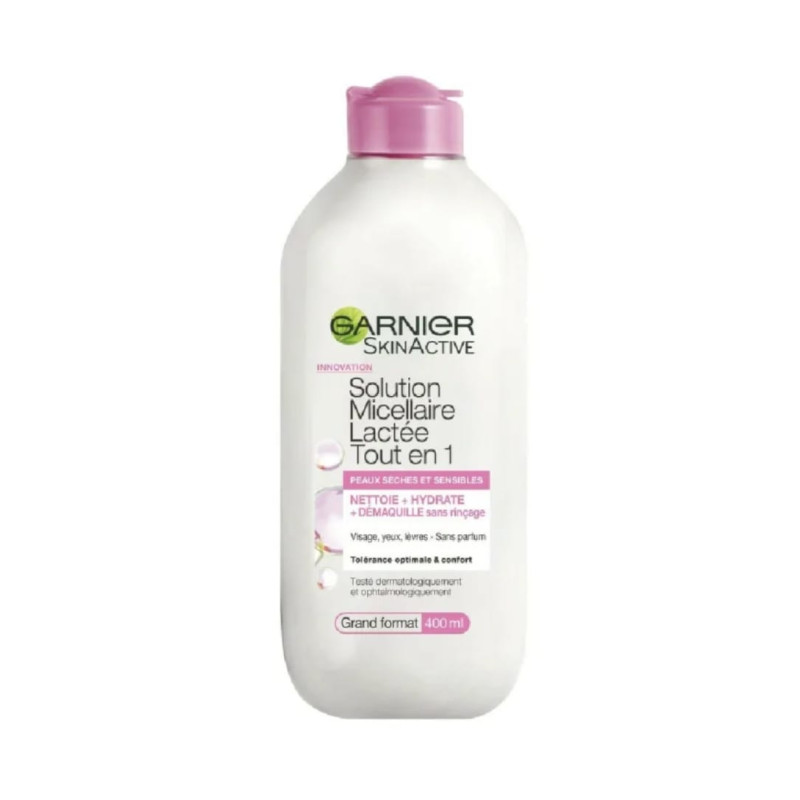 GARNIER SKINACTIVE -Solution Eau micellaire démaquillante lactée pour peaux sèches et sensibles 400 ml