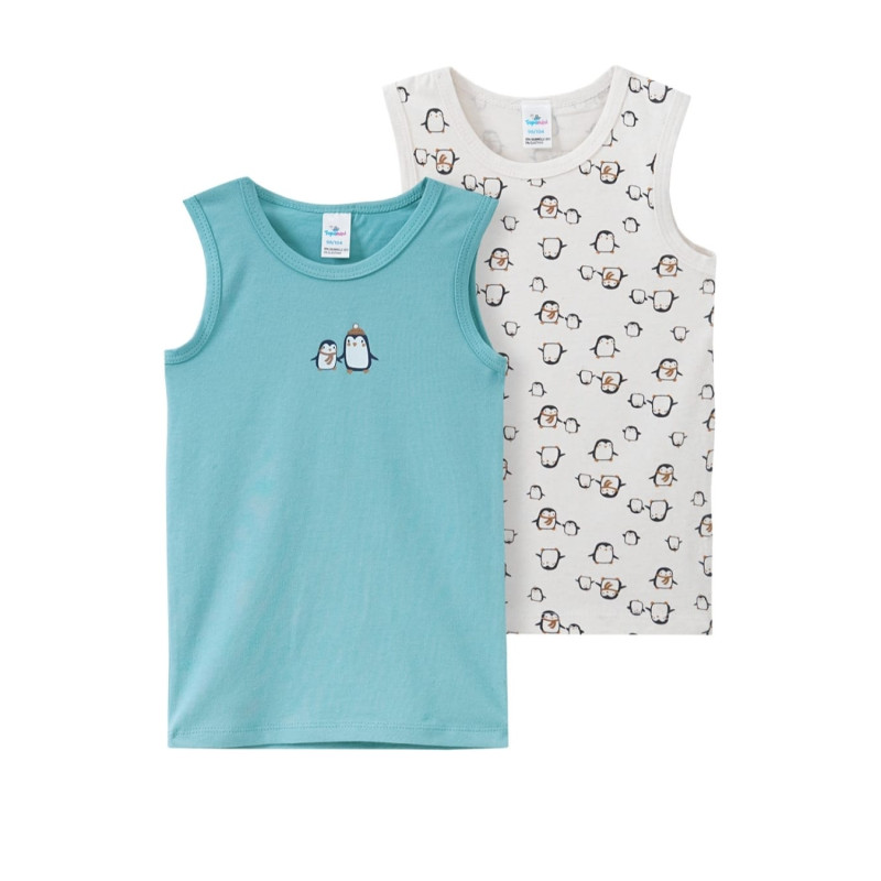 TOPOMINI - 2 maillots de corps bébé à motif pingouin -  turquoise / crème 86/92 (18-24 mois)