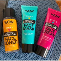 Wow factory - kit de nettoyage visage au charbon de bois  3-en-1 ( 3 x 75 ml)