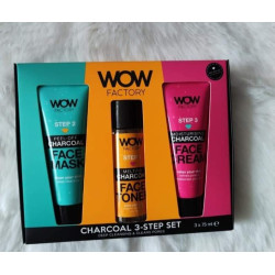 Wow factory - kit de nettoyage visage au charbon de bois  3-en-1 ( 3 x 75 ml)