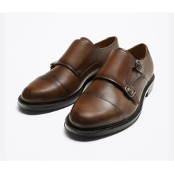 ZARA - Mokassin Monk en cuir marron 44