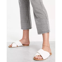 ASOS DESIGN Wide Fit - Flock - Sandales plates rembourrées - Blanc 43