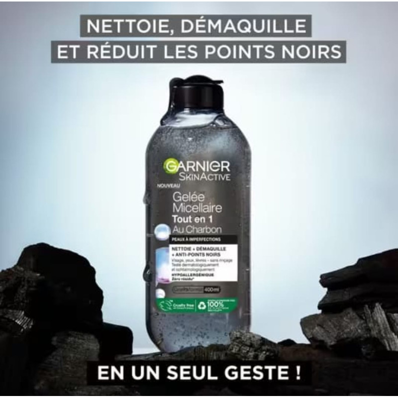 GARNIER PURE-ACTIVE - Gelée Micellaire Tout en 1 au Charbon 400 ml