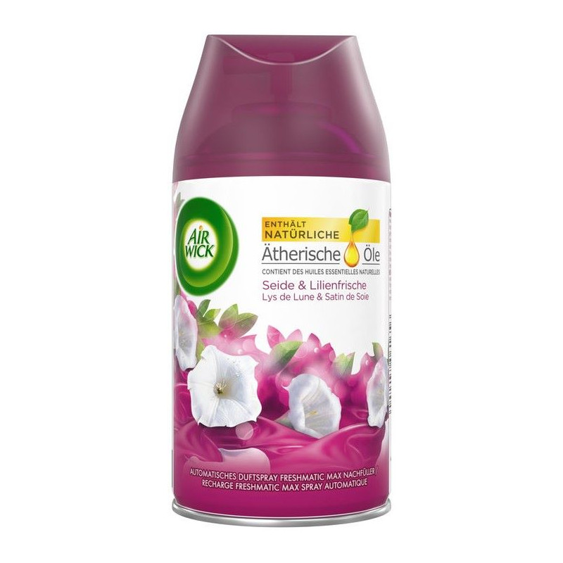 AIR WICK - Recharge désodorisant aérosol, FreshMatic Lys de lune & Satin de Soie, 250 ml