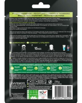 GARNIER SKINACTIVE –  Masque Tissu Au Charbon végetal Purifiant & Hydratant, réducteur de pores -28g